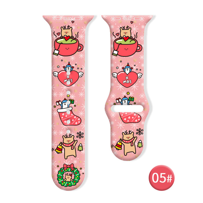 Wholesale Cartoon Christmas Silicone Strap Suitable for Apple Watch Strap JDC-WD-NuoQi006