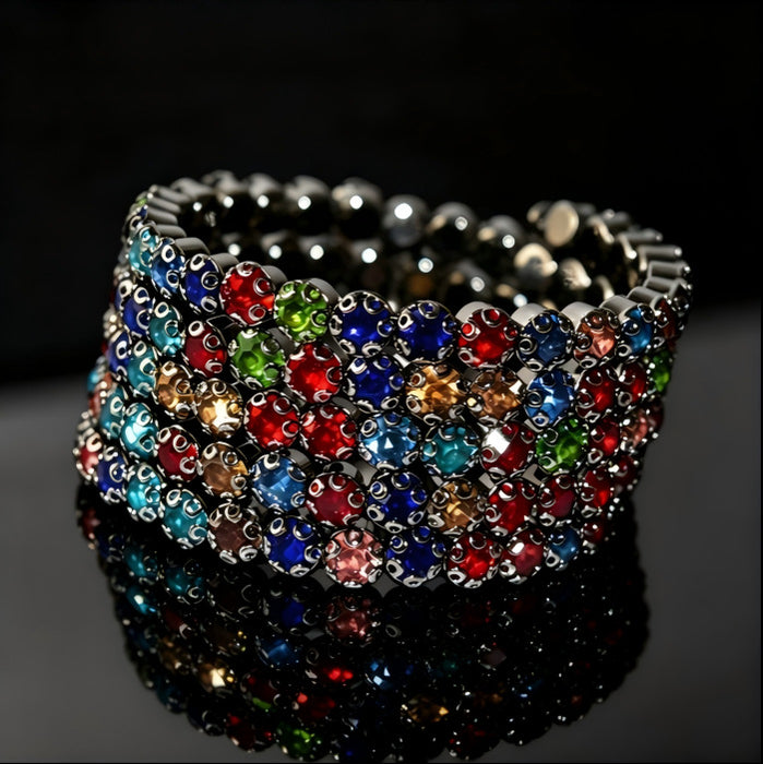 Wholesale Women S Rhinestone Wrap Bracelet Bohemian Style Double Row Silver Sparkling Geometric Cuff Jewelry Accessory