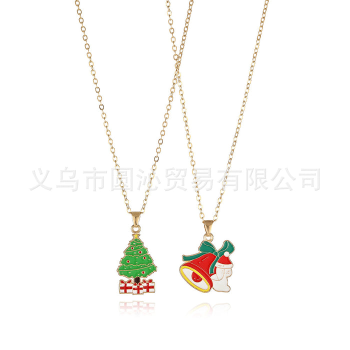 Wholesale Christmas friends children' s necklace cartoon  snowman snowflake alloy drop oil jewelry suit