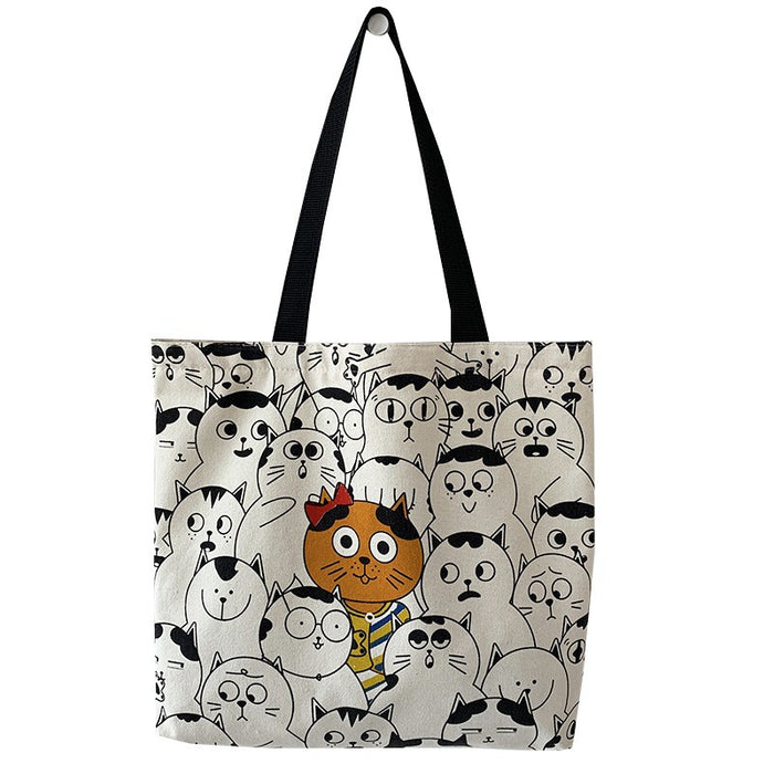 Wholesale Cute Animal Hand-painted Illustration Shoulder Bag School Bag Literary Retro Large Capacity Canvas Bag