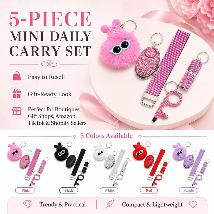 Wholesale Simple Style Alloy Self Defense Alarm Keychain With Wrist Strap And Pom Pom Black Decorative Accessory For Resale