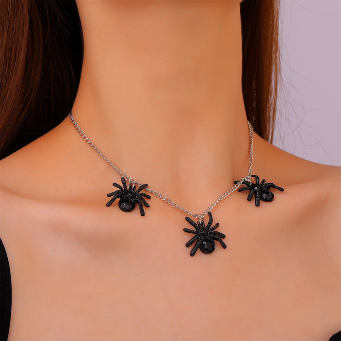 Wholesale Black Spider Pendant Necklace  Exaggerated Punk Chain Collarbone Halloween Gift
