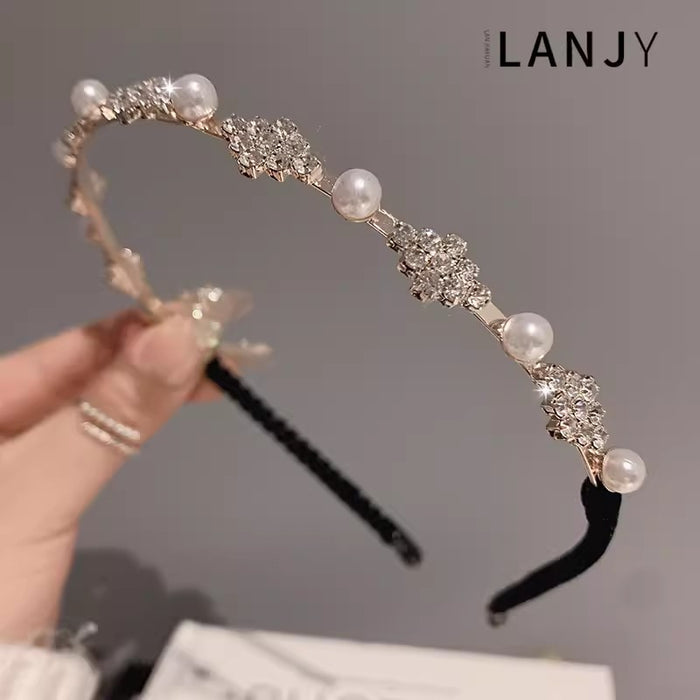 Wholesale Pearl Rhinestone thin edge headband temperament out face wash hairpin