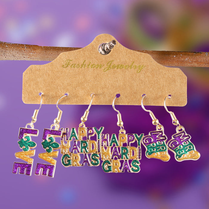 Wholesale Colorful Carnival Sequin Earring Set Alloy Drip Oil Pendant Earrings Accessory MOQ≥2