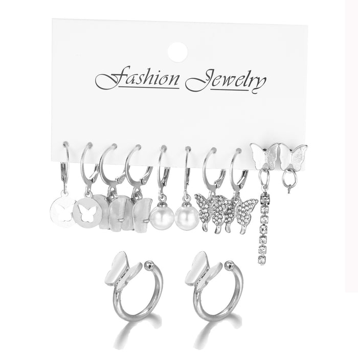 Wholesale Butterfly Pearl Women's Alloy Earrings Set JDC-ES-HZS005