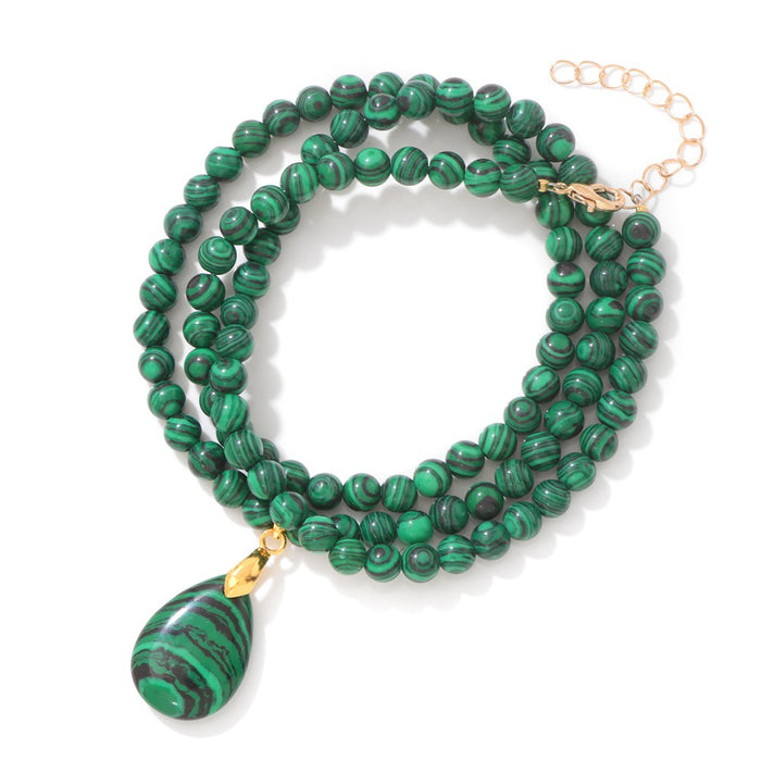 Wholesale 6mm stone bead teardrop pendant long necklace