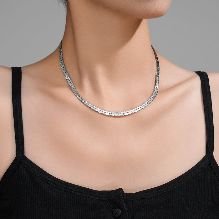 Wholesale 2pcs Stacked necklaces,  plain chain,  snake bone,  titanium steel chain