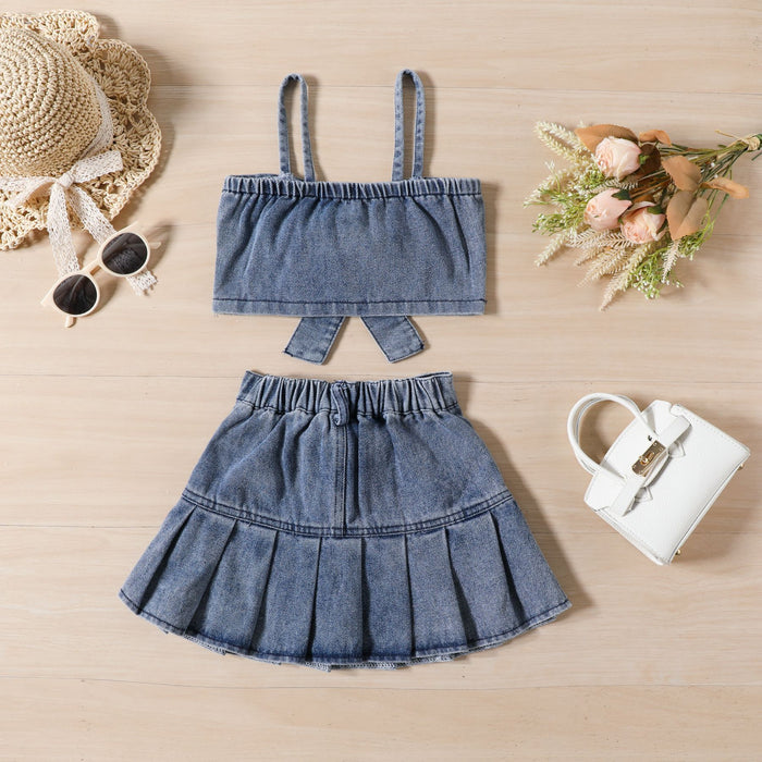 Wholesale Children's Denim Skirt Halter Top Two Piece Set JDC-BC-JiaLJ003