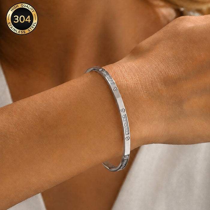 Wholesale Stylish Titanium Steel Four Leaf Clover Bracelet For Women Gold Tone Crystal Jewelry Accessory Everyday Gift Boutique Resale