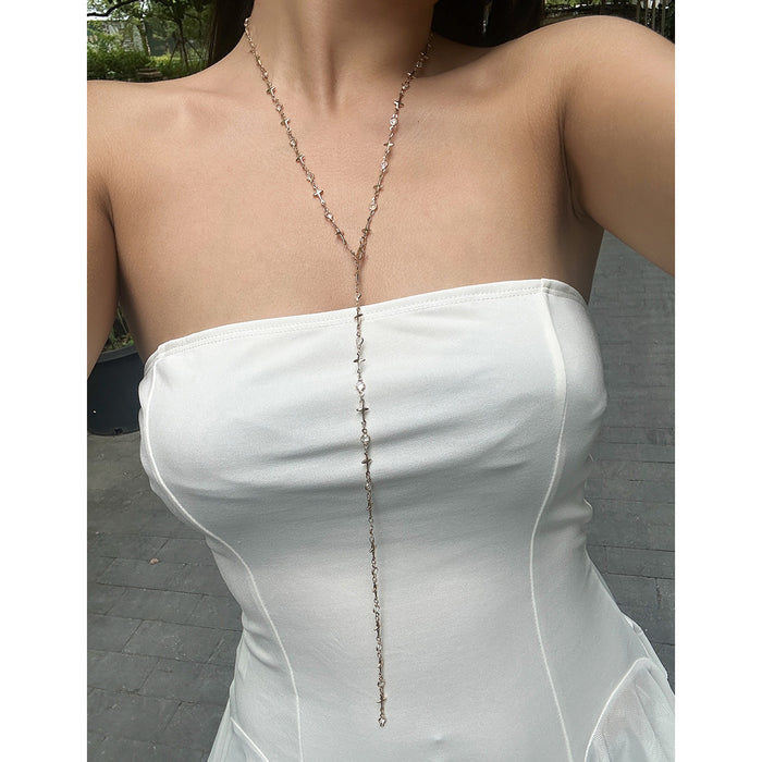 Wholesale Colorful Y-shaped daisy chain necklace with three-dimensional metal copper collarbone chain for accessories