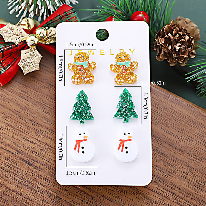 Wholesale Christmas gingerbread man,  Christmas tree,  snowman earring set,  shiny