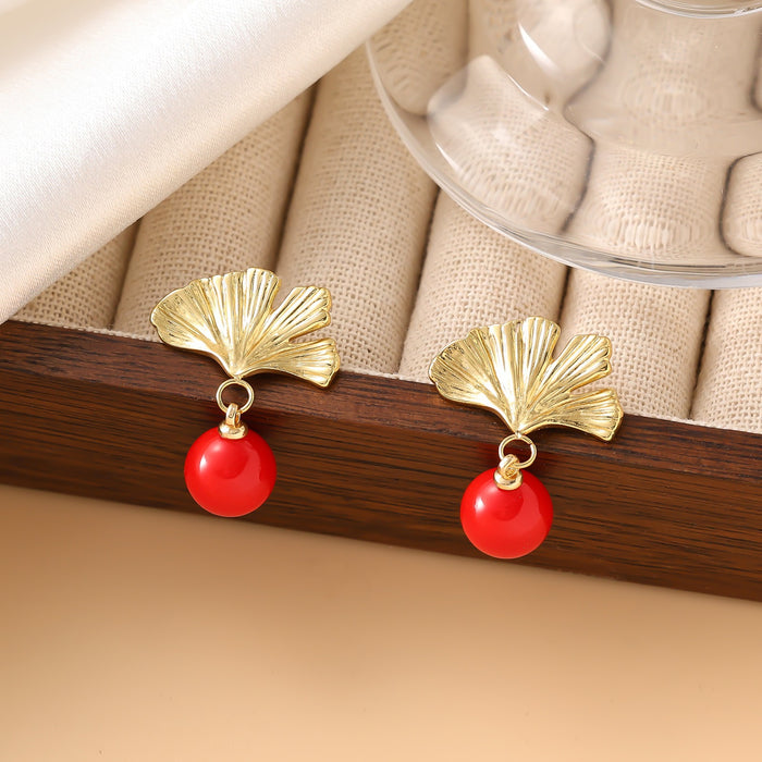 Wholesale Titanium Steel Ginkgo Leaf Delicate Earrings