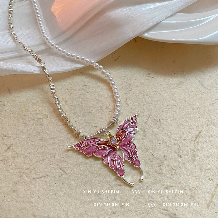 Wholesale Colorful enamel butterfly necklace pendant with high-end feel collarbone chain