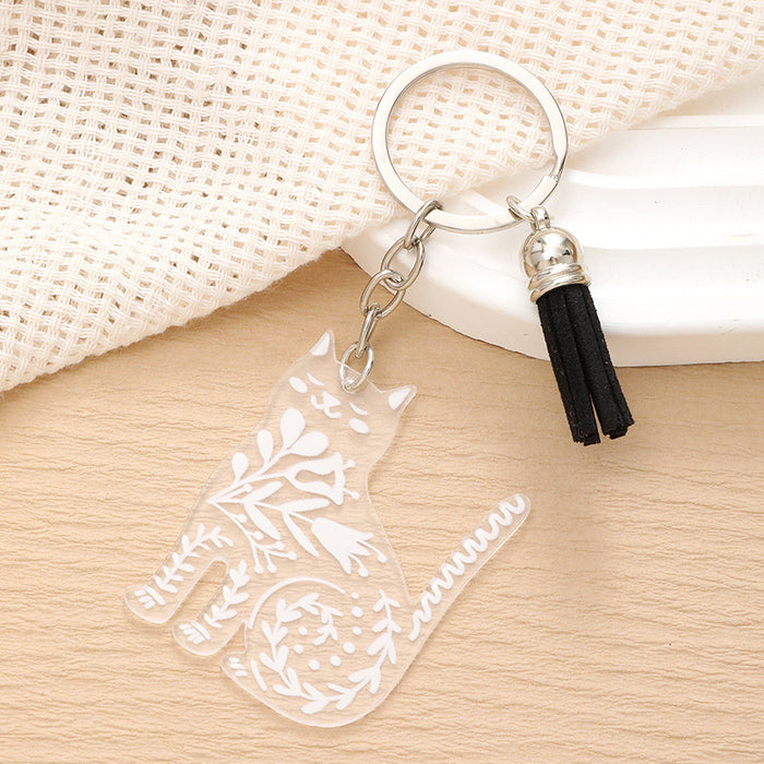 Wholesale Kitten Transparent Acrylic Tassel Pendant Keychain JDC-KC-RongRui043