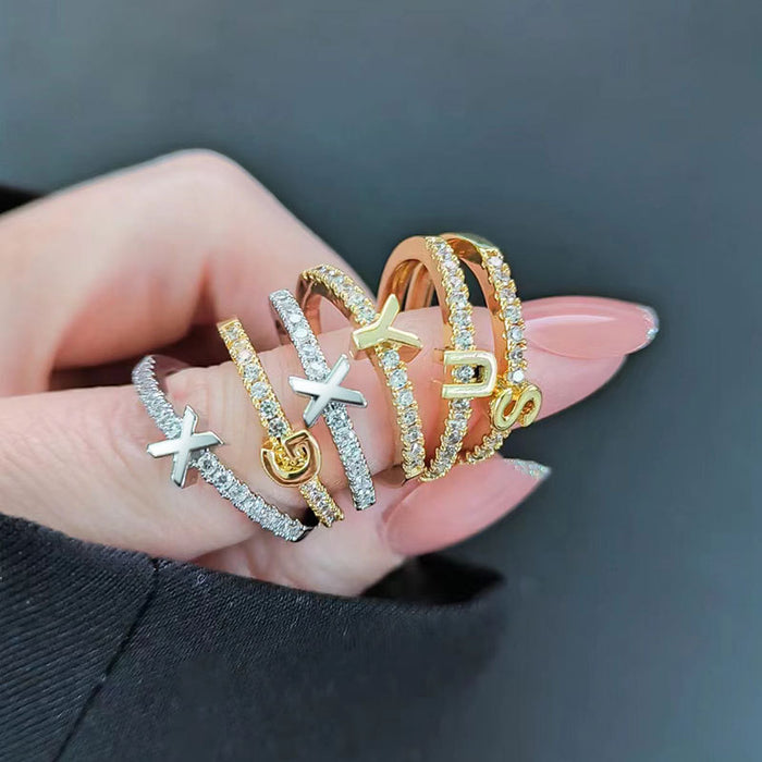Wholesale Copper Electroplated White Gold Tone A Z Alphabet Ring Trendy Minimalist Everyday Jewelry Accessory For Boutique Resale