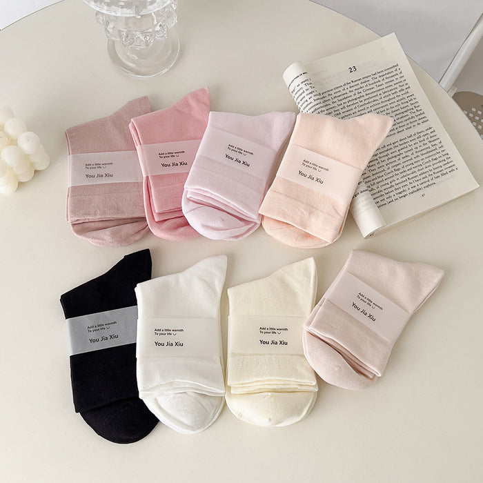 Wholesale Pure cotton boneless socks, children's mid tube socks, loose mouth solid color stacking socks