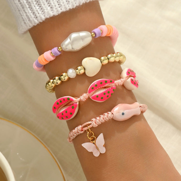 Wholesale Beaded Bracelet Set 5-Piece Heart Design Stackable Bracelets