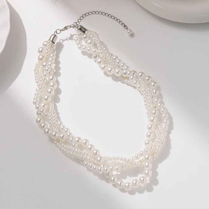 Wholesale Vintage multi-layer Fried Dough Twists pearl necklace, luxury, high-end, fashionable collarbone chain jewelry