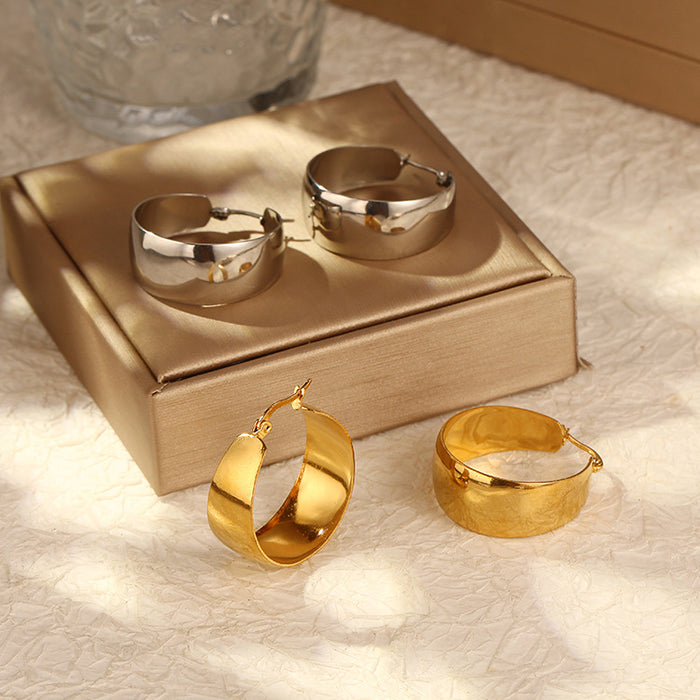 Wholesale Widened curved stainless steel women's earrings 18K gold plated