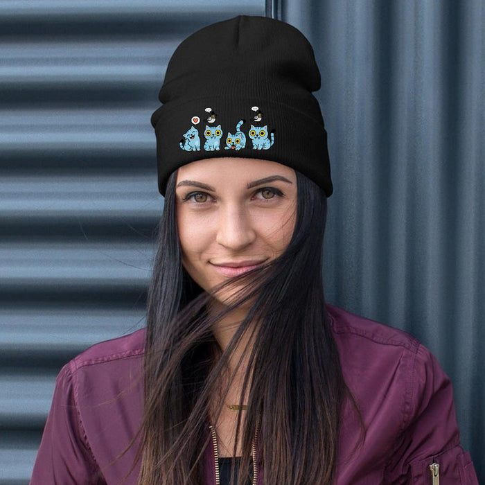 Wholesale Stylish knitted hat rolled brim and printed knit