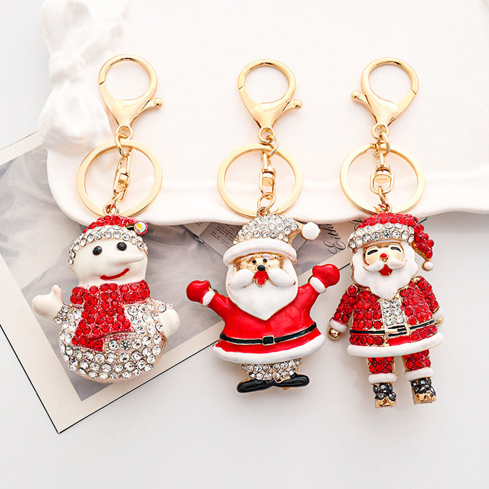 Wholesale Creative Diamond Encrusted Christmas Keychain Zinc Alloy for Bag and Car Key Decoration Gift