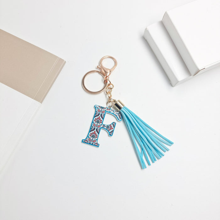 Wholesale Zinc Alloy Leather Letter Color Tassel Keychain JDC-KC-JinY003