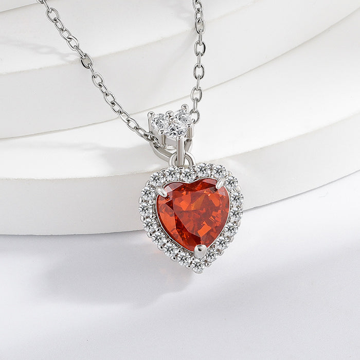 Wholesale Copper Heart Pendant Necklace Diamond Cut Padparadscha Style Fashion Accessory Gift