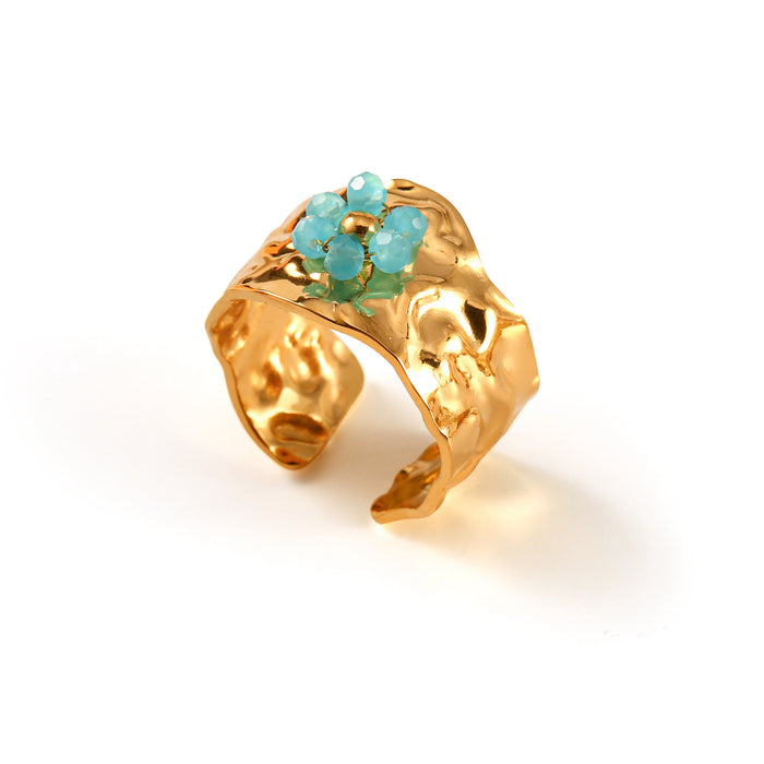 Wholesale Simple and fashionable 18K stainless steel flower ring, trendy stone petal opening ring, multi-color wholesale