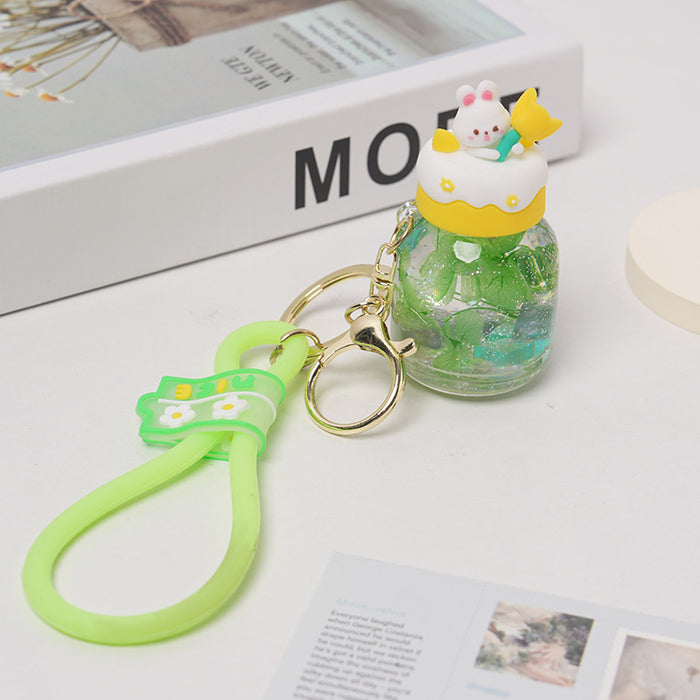 Wholesale acrylic quicksand bottle rabbit Keychains