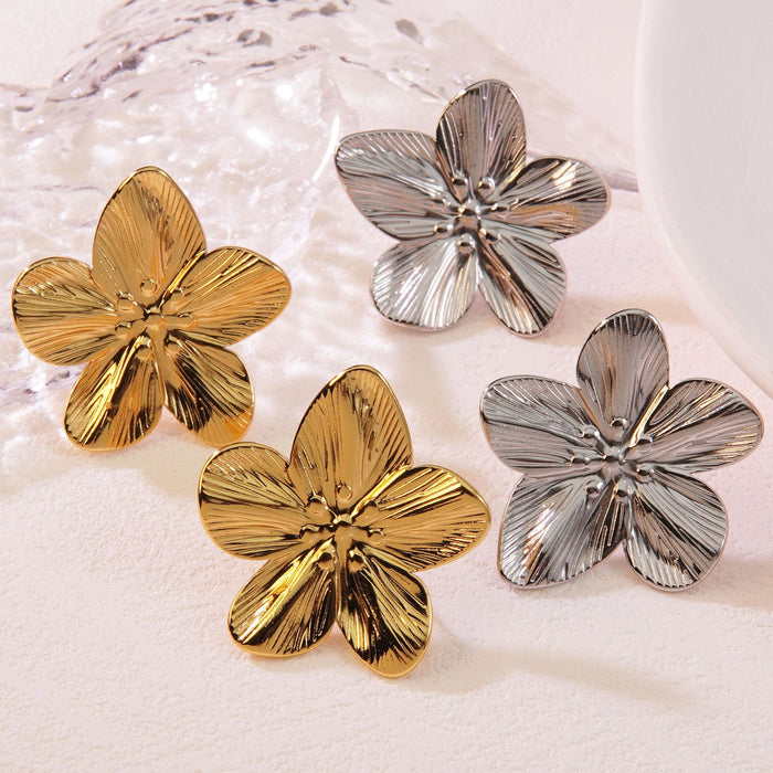 Wholesale Stainless Steel Five Petal Flower Earrings for Women