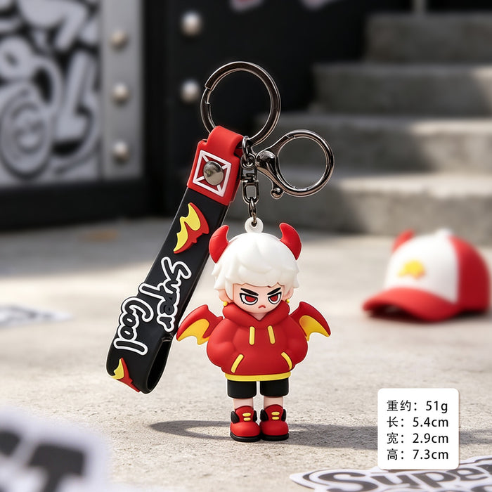 Wholesale PVC Cool Demon Boy Cartoon Keychain With Lanyard Trendy Bag Charm For Backpack Car Key Accessory Boutique Gift