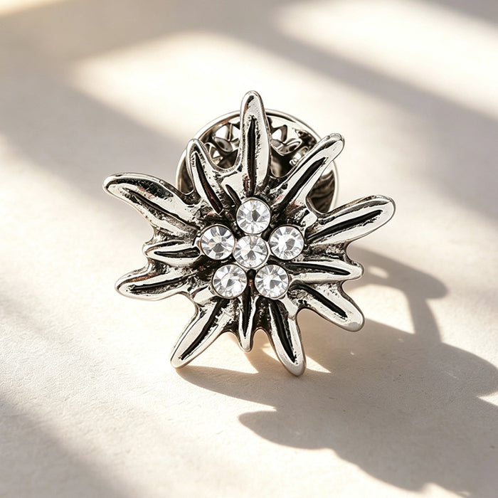 Wholesale Trendy Retro Edelweiss Brooch Rhinestone Flower Pin Alloy Bag Charm DIY Accessory