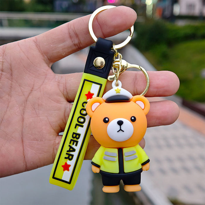 Wholesale PVC Cartoon Police Firefighter Bear Keychain Fashion Accessory Gift