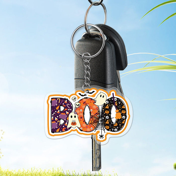 Wholesale Acrylic BOO Letters Ghost Bat Halloween Keychain JDC-KC-LvQ003