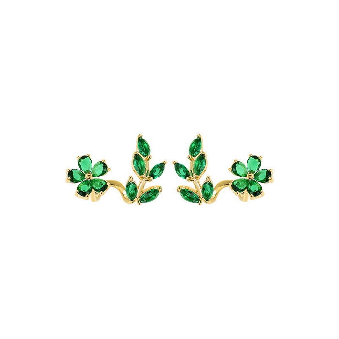 Wholesale Copper Green Leaf Flower Set Diamond Earrings JDC-ES-Wuyu002