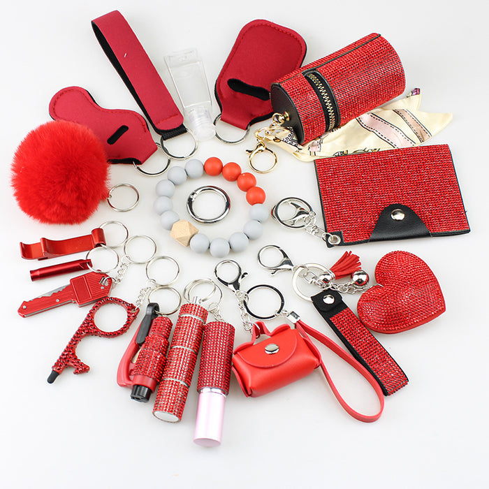 Wholesale Decorative 19 Piece Bag Charm Set In White Adult Keychain Accessory For Resale