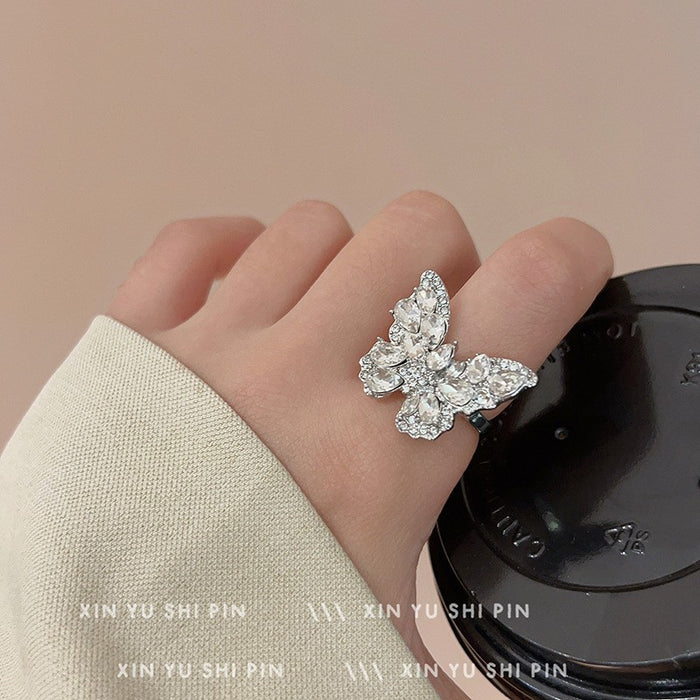 Wholesale Pink butterfly ring, light luxury temperament, niche design, high-end feel, ring ring design