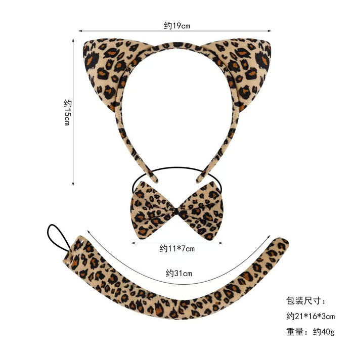 Wholesale Leopard Print Cat Ears Headband Set  Masquerade Cute Animal Ear Party Fashion Accessory Boutique Resale
