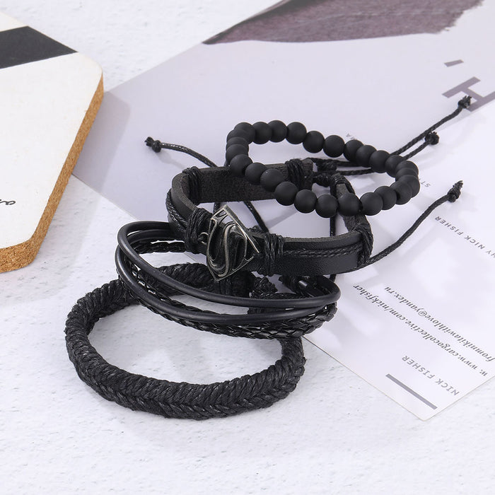 Wholesale Hollow Triangle Leather Men's Bracelet JDC-BT-HanShi005