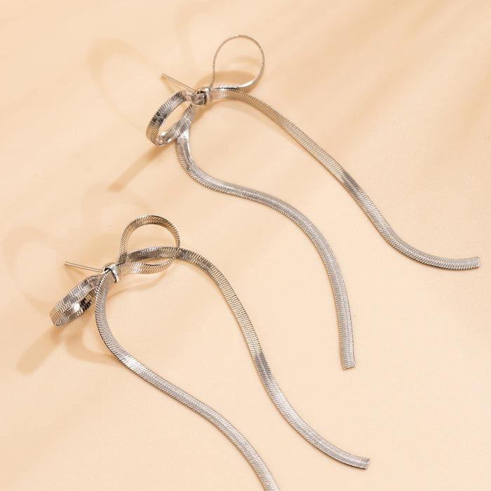 Wholesale Butterfly knot earrings, niche metal ribbon knotted simple earrings