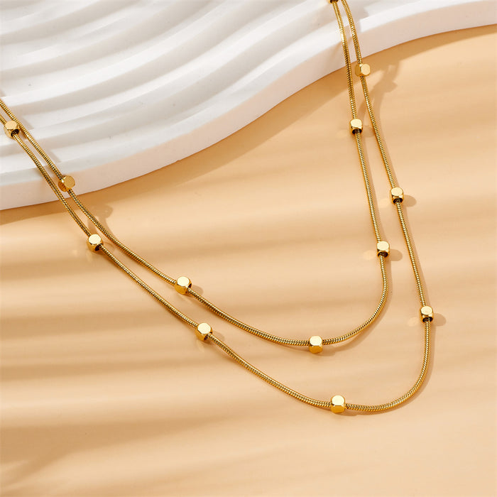 Wholesale 2pcs Stacked necklaces,  plain chain,  snake bone,  titanium steel chain