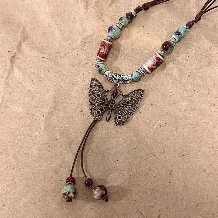 Wholesale Vintage butterfly bead collarbone chain necklace