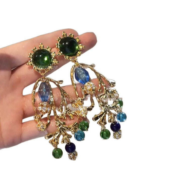 Wholesale Silver Needle Diamond Crystal Diamond Tassel Earrings High Sense Earrings Ethnic Style Retro Earrings