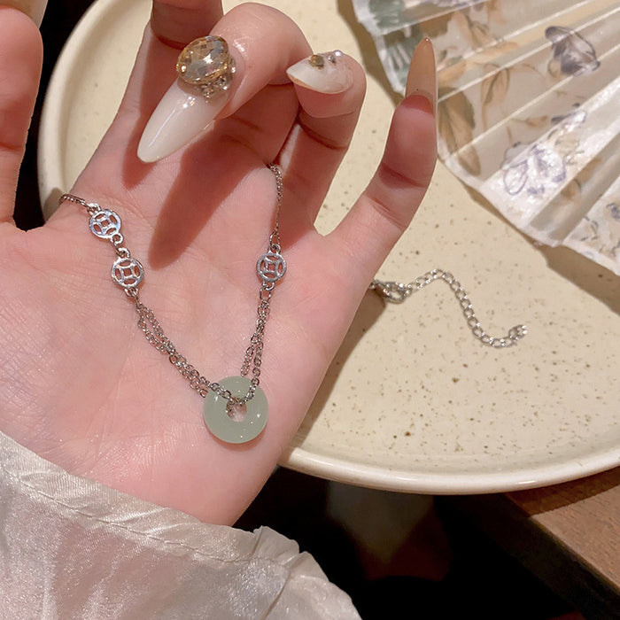 Wholesale Ping An buckle necklace, niche retro ink style bead necklace, high-end and versatile collarbone chain