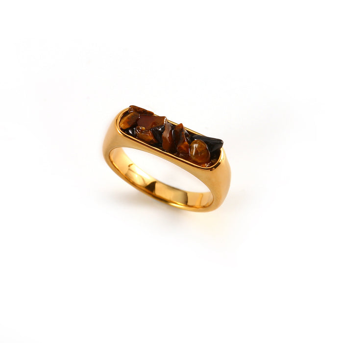 Wholesale Original design: Gold stainless steel inlaid with natural crushed stone ring, fashionable and trendy, multi colored jewelry wholesale