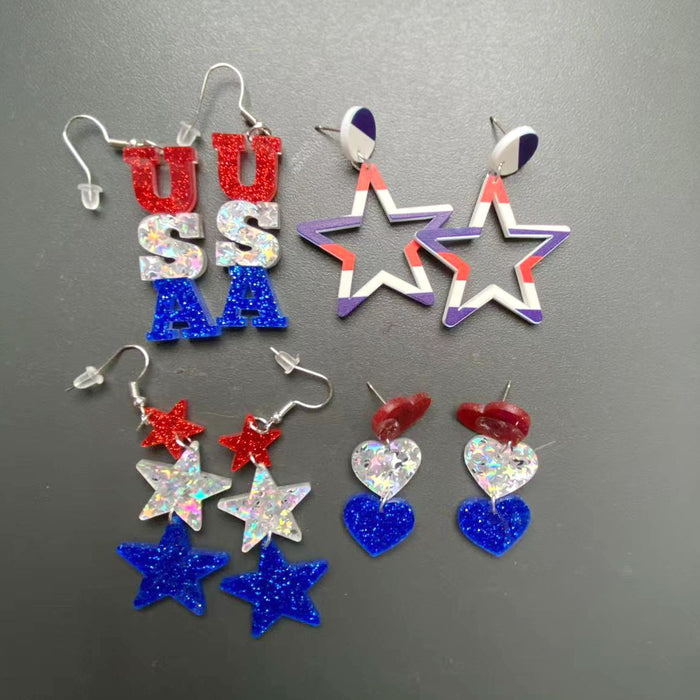 Wholesale American Independence Day Red White and Blue Striped Acrylic Earrings JDC-ES-XuePa001