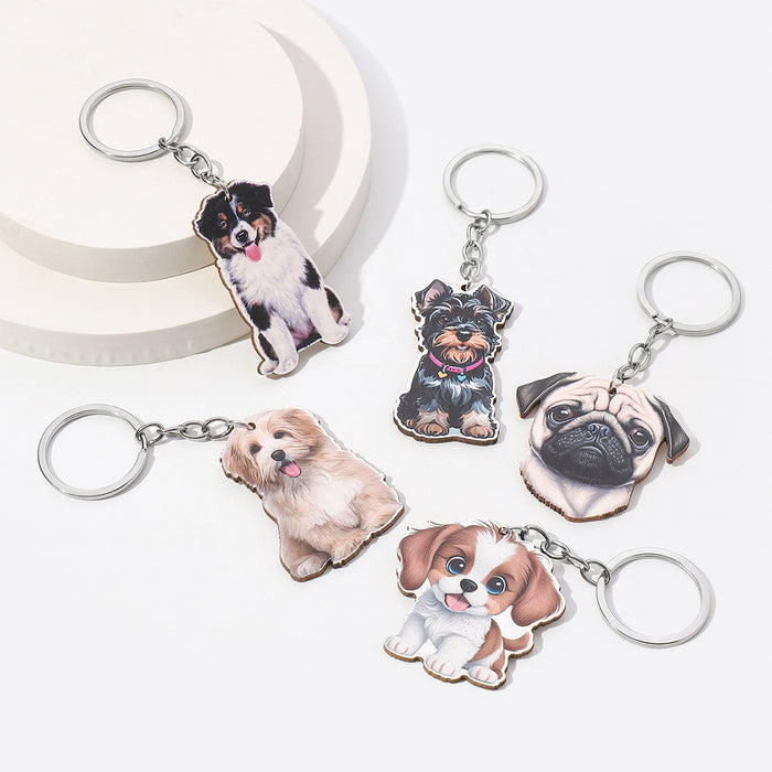 Wholesale Creative Cartoon Puppies Wooden Keychain JDC-KC-RongRui002