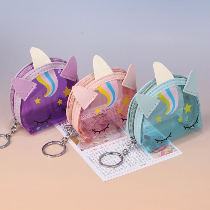 Wholesale 4pcs Cute Cartoon Unicorn Transparent PVC Coin Purse Key Bag Lipstick Earphone Case Party Car Key Accessory