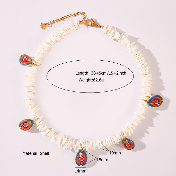 Wholesale Fashionable original scallop necklace with oil dripping eyes, sea scallop stainless steel chain hanging pendant necklace