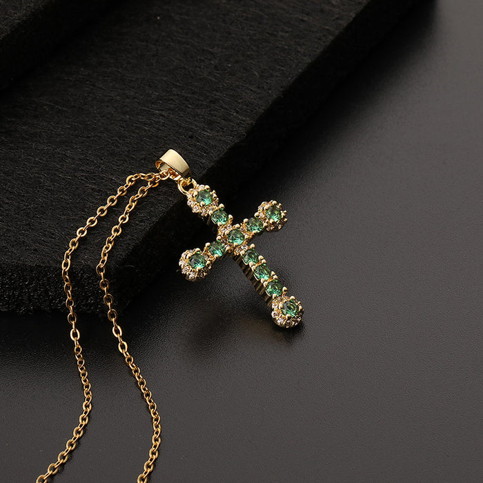 Wholesale Copper Inlaid Zircon Cross Pendant Necklace JDC-NE-ShangY035